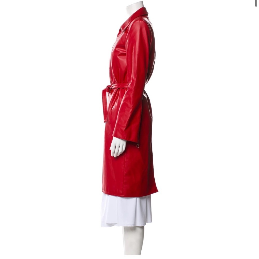 Orseund Iris Red Vegan Leather Belted Trench Coat Jacket Statement Designer L - Picture 9 of 15